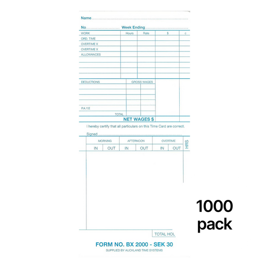 SEK Time Cards (1000 pack)